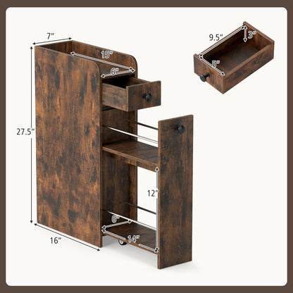 Armoire de rangement de salle de bain petite 4 étagères, marron