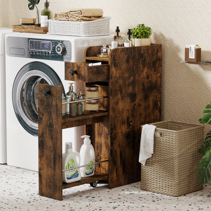 Armoire de rangement de salle de bain petite 4 étagères, marron