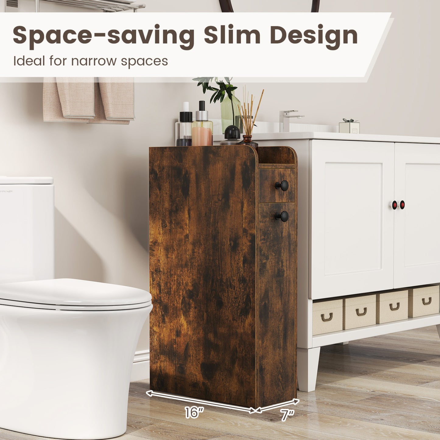 Armoire de rangement de salle de bain petite 4 étagères, marron
