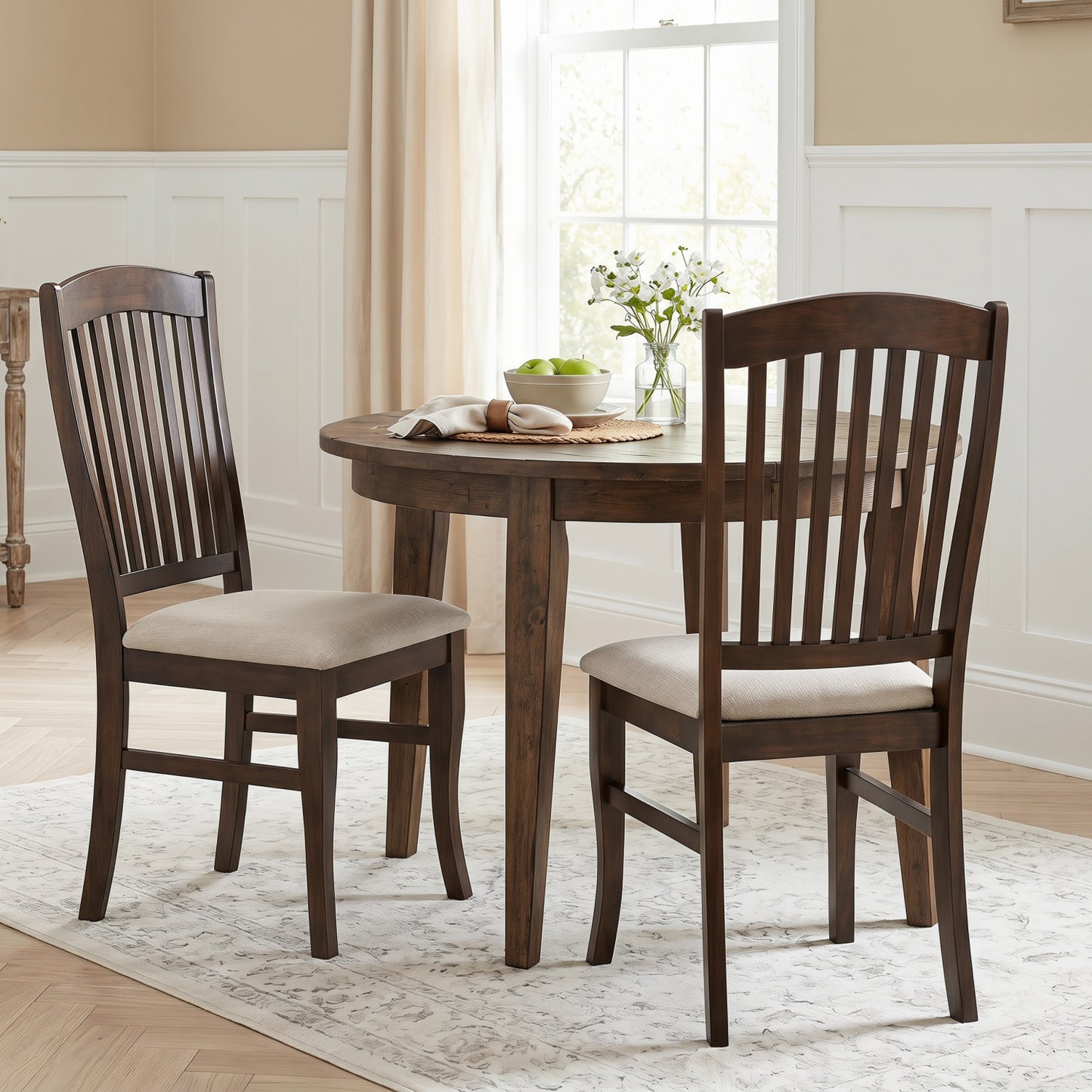 Set of 2 Mid-Century Dining Chairs, Brown & White