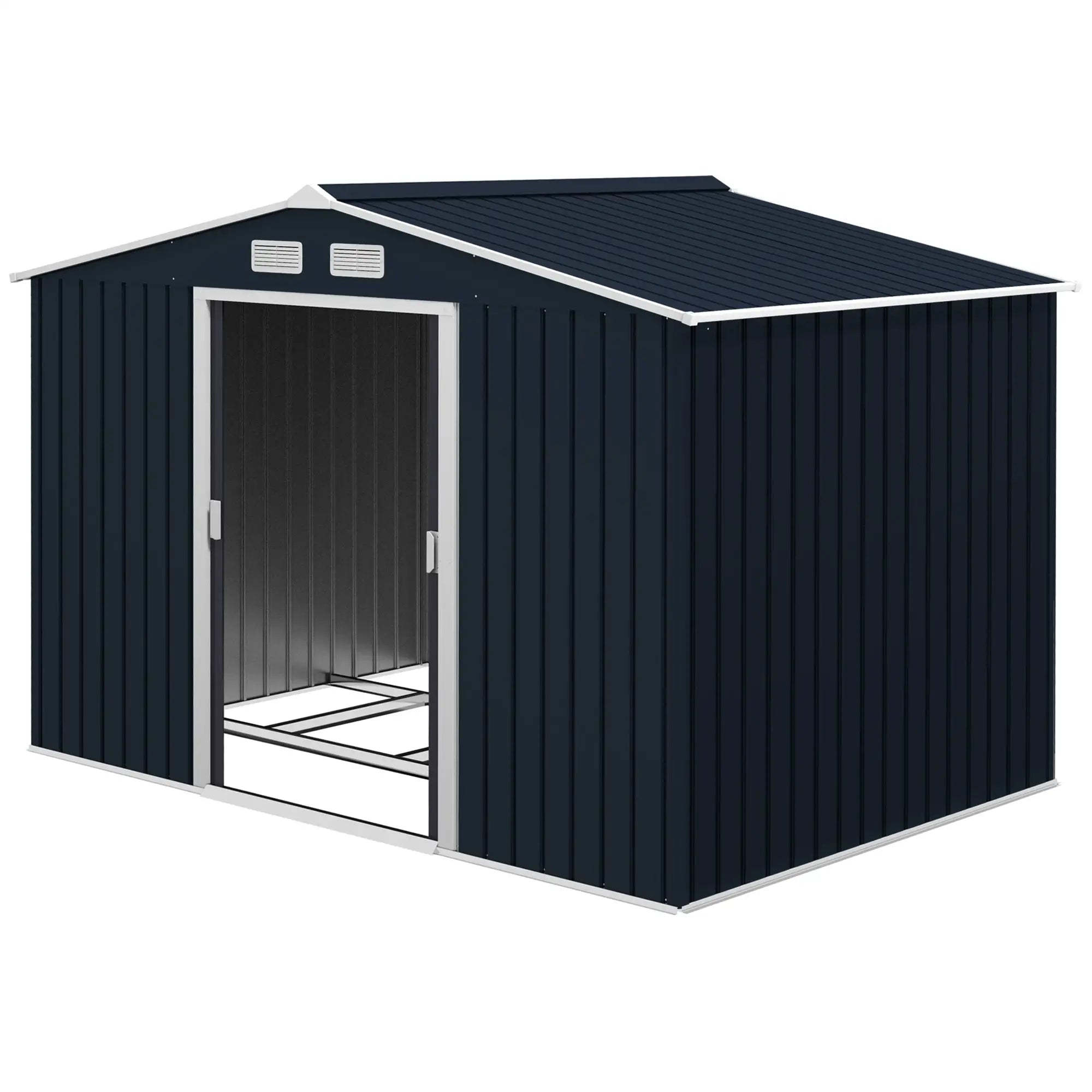 9.1'x6.4'x6.3' Garden Storage Shed, Foundation Kit, Metal Tool House, Double Doors, Dark Grey Sheds at Gallery Canada