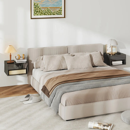 Floating Bedside Tables, Wall-Mounted Nightstand, High Gloss Black Bedside Tables at Gallery Canada