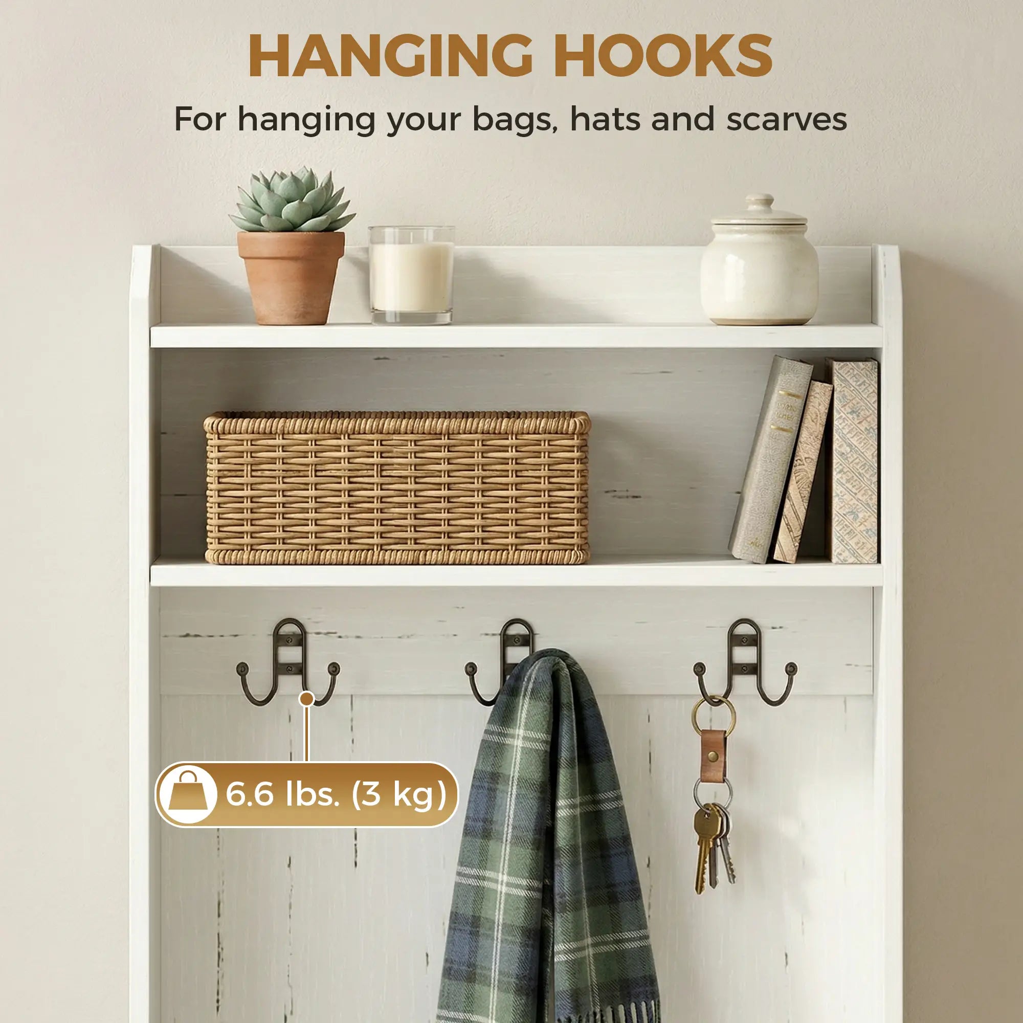 Rustic Hall Tree, Shoe Storage Bench, Coat Rack, Shelves, White Clothing Storage at Gallery Canada