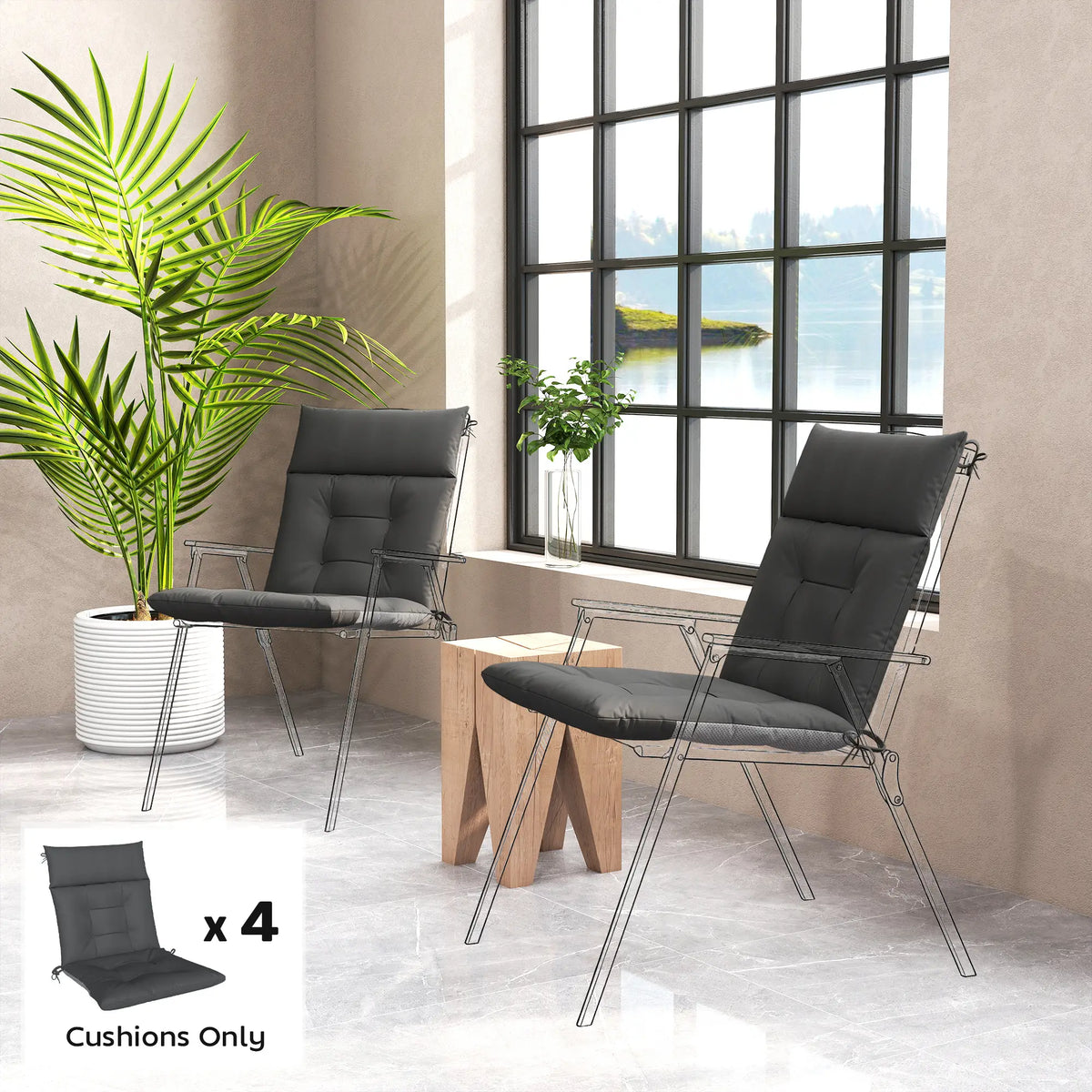 Waterproof Non-Slip Patio Chair Cushions, 44"x21", Set of 4, Dark Grey Patio Chair Cushions at Gallery Canada