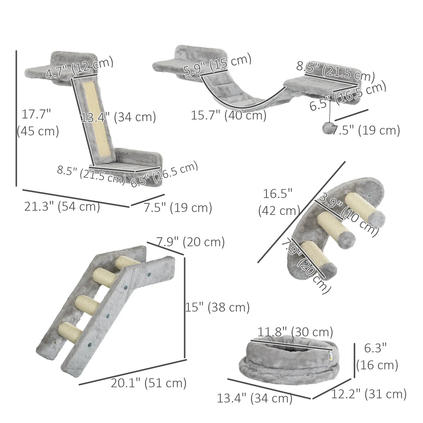 5PCs Cat Wall Shelves, Scratching Post, Ladder, Bed, Platform Cat Climbing Wall at Gallery Canada