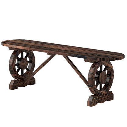 2-Person Outdoor Bench, Wood Garden Bench with Wagon Wheel Legs, Carbonized Outdoor Benches Carbonized at Gallery Canada