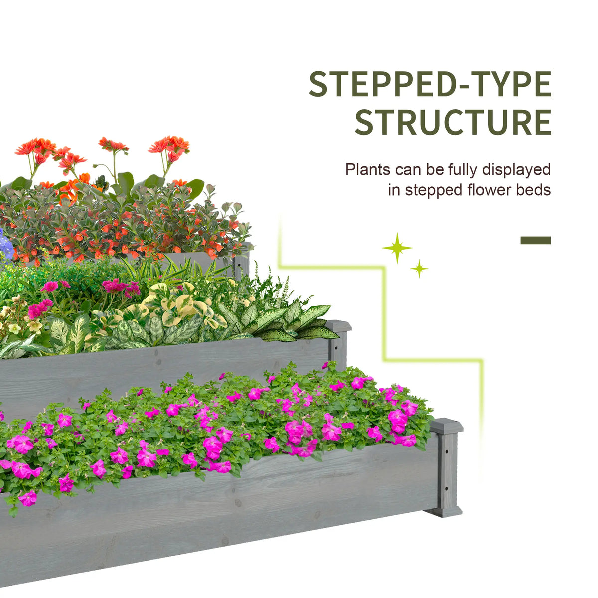 3-Tier Garden Bed Planter Box, 49"x49"x22", Grey Raised Garden Beds at Gallery Canada