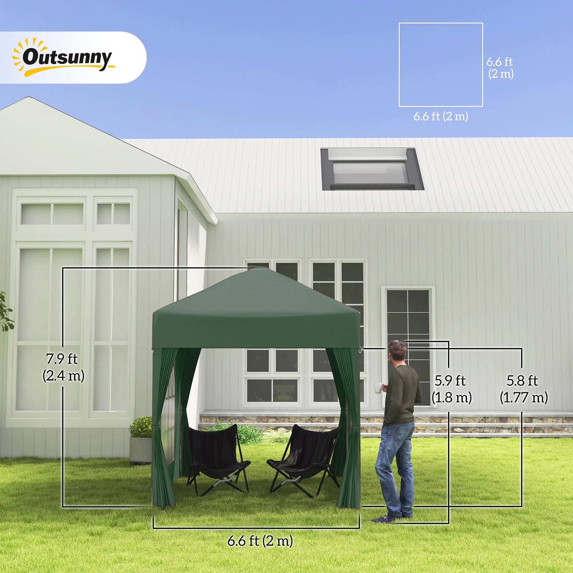 6.6'x6.6' Pop Up Canopy Tent, with Sidewalls, Carry Bag, Green Pop Up Canopies at Gallery Canada