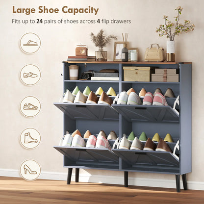 Shoe Storage Cabinet, 4 Flip Drawers, Farmhouse Narrow, Holds 24 Pairs, Blue Shoe Storage Cabinets & Racks at Gallery Canada