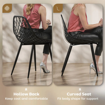 Modern Dining Chairs Set of 4, Plastic Kitchen Chairs with Hollow Backrest and Metal Legs for Living Dining Room, Black Dining Chairs at Gallery Canada