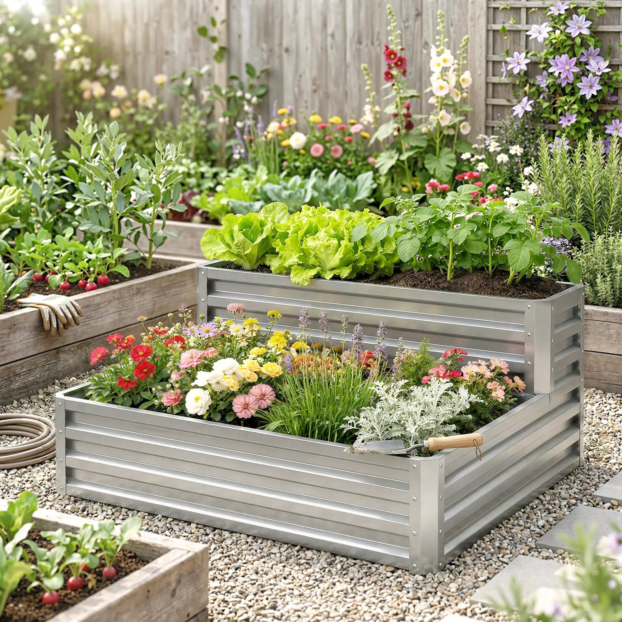 2 Tier Galvanized Raised Garden Bed, Steel Planter Box, 47