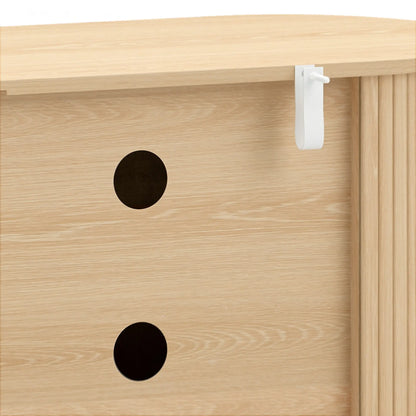 TV Stand for TVs up to 60", Modern Entertainment Center with Curved Sliding Doors, Natural Wood TV Stands at Gallery Canada