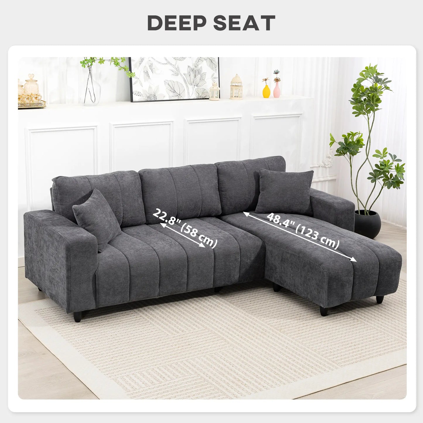 Sectional Couch, 3 Seater L-Shaped Sofa, Changeable Chaise, Grey 3-Seater Sofas at Gallery Canada