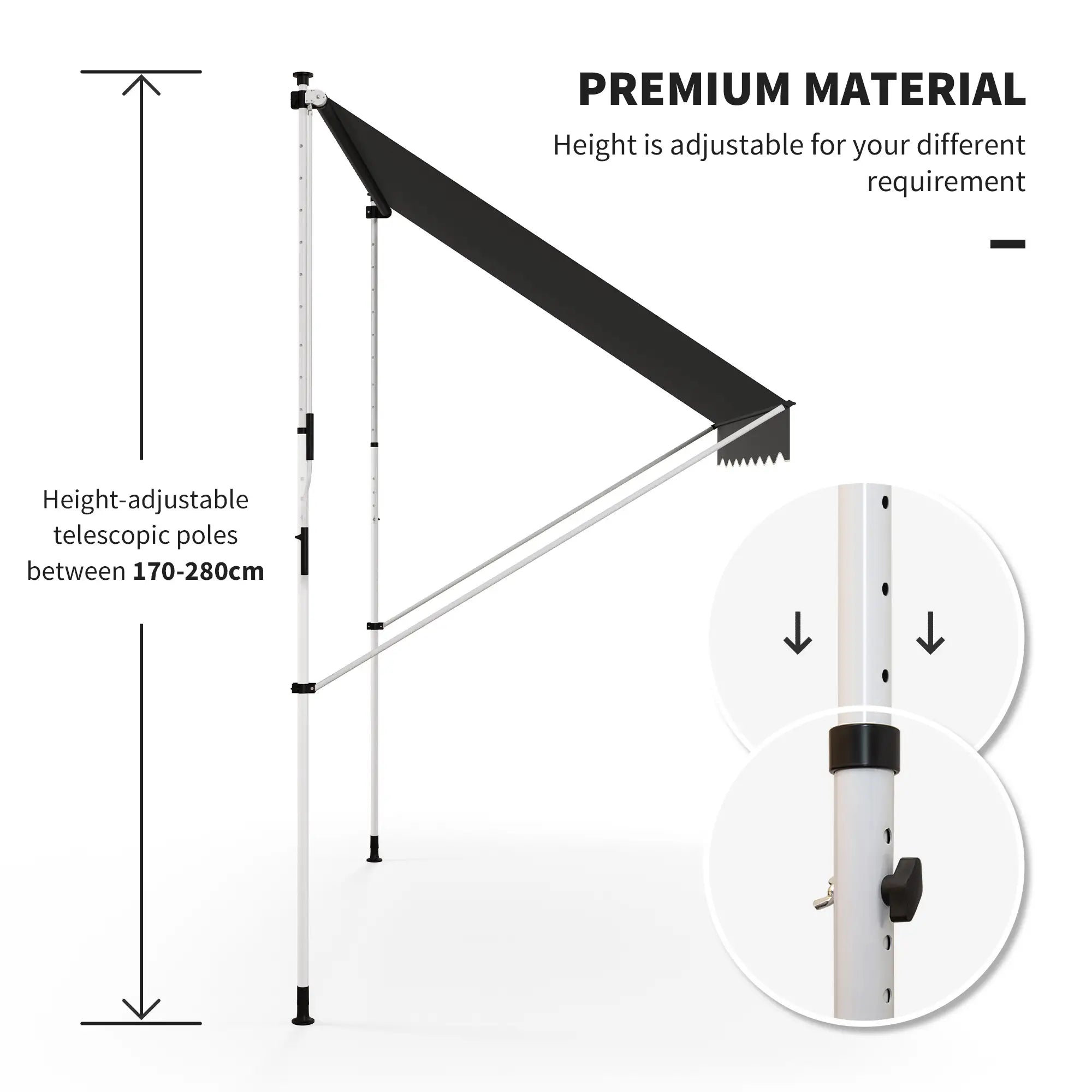 10x5ft Manual Retractable Awning, Water Resistant UV Protector, Grey Door Awnings at Gallery Canada