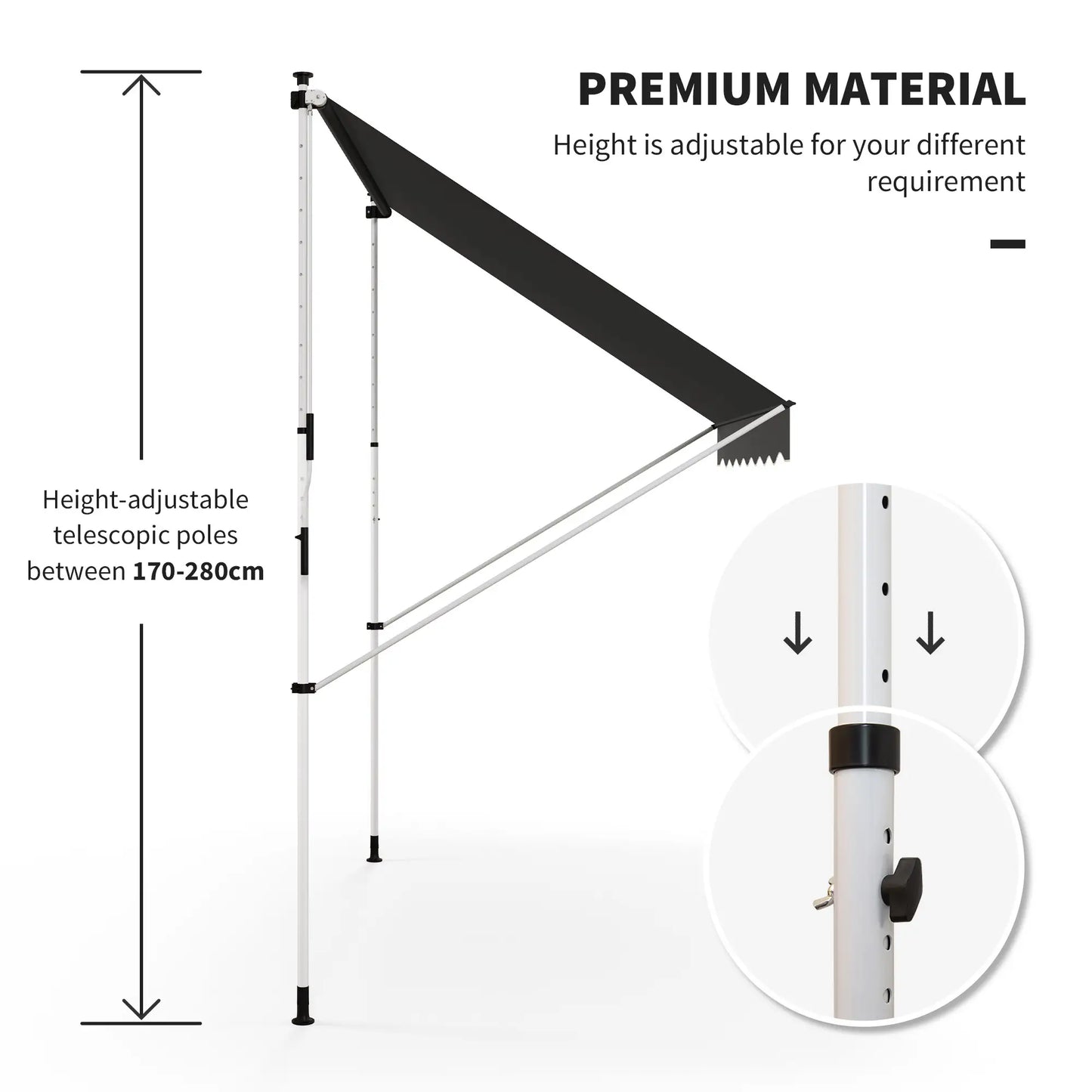 10x5ft Manual Retractable Awning, Water Resistant UV Protector, Grey Door Awnings at Gallery Canada