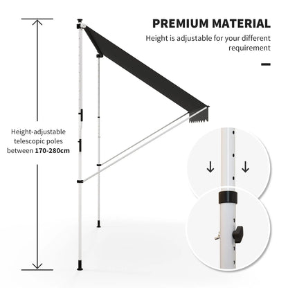 10x5ft Manual Retractable Awning, Water Resistant UV Protector, Grey Door Awnings at Gallery Canada