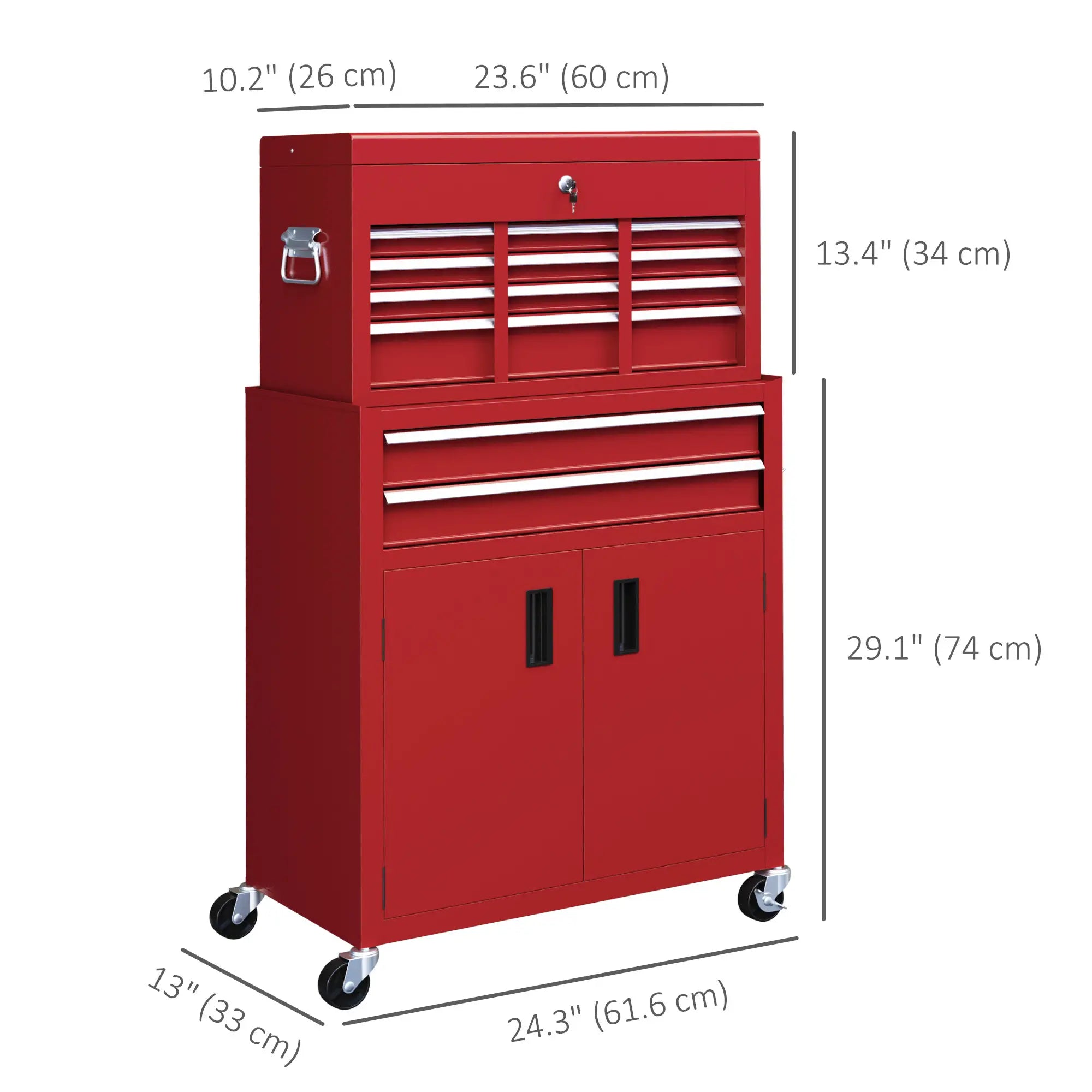 6-Drawer Rolling Tool Chest, 2 in 1 Lockable Storage Cabinet, Red Tool Organizers at Gallery Canada