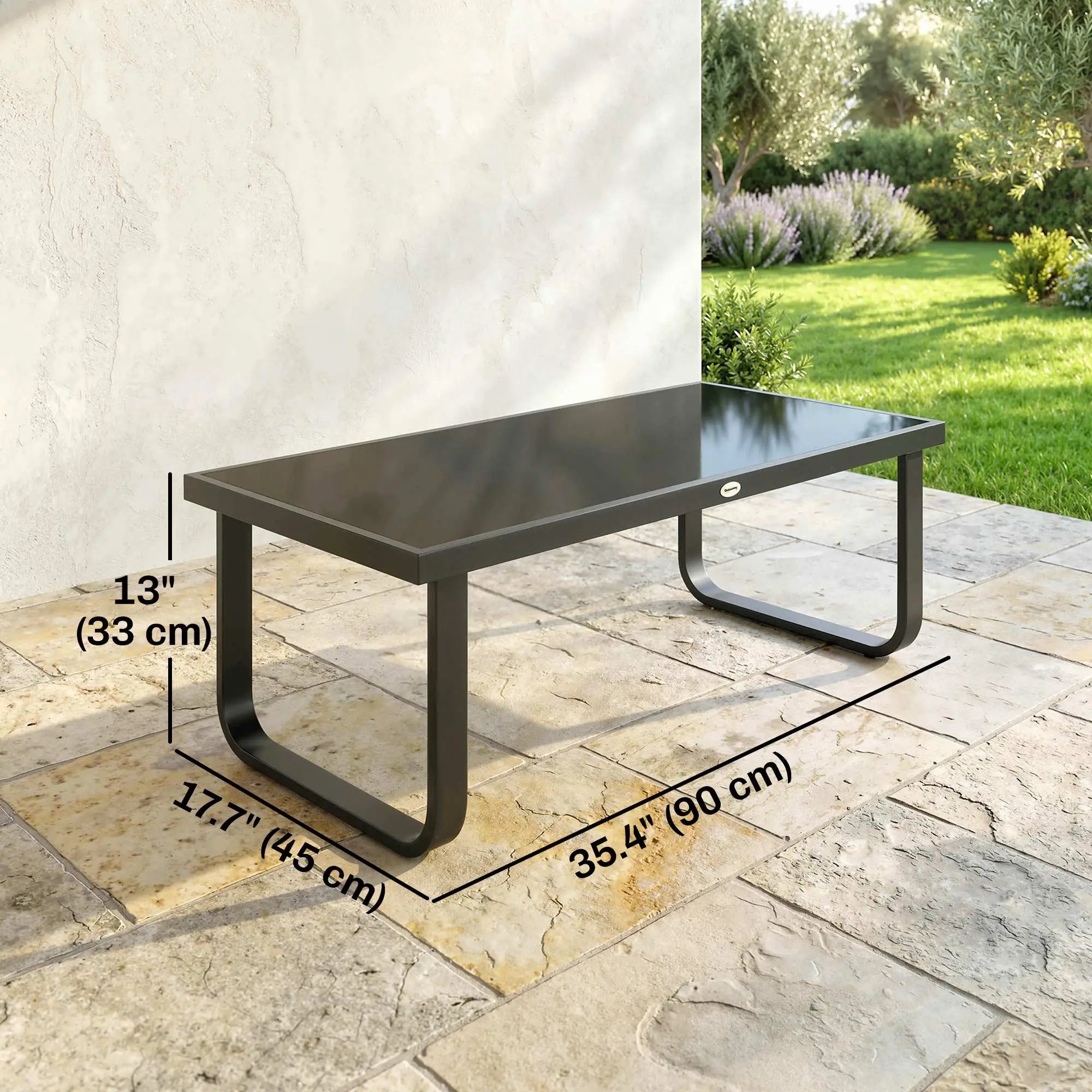 Outdoor Patio Coffee Table, Rectangle Metal Side Table, Tempered Glass Tabletop Patio Side Tables at Gallery Canada