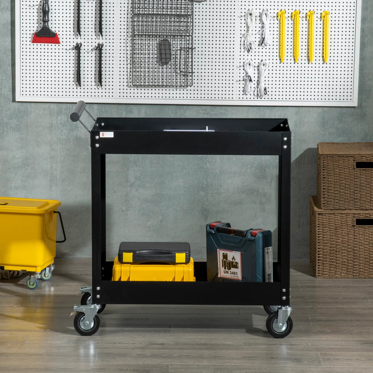 2 Tier Rolling Tool Cart, Steel Mobile Utility Cart, 330lbs, Black Tool Organizers at Gallery Canada
