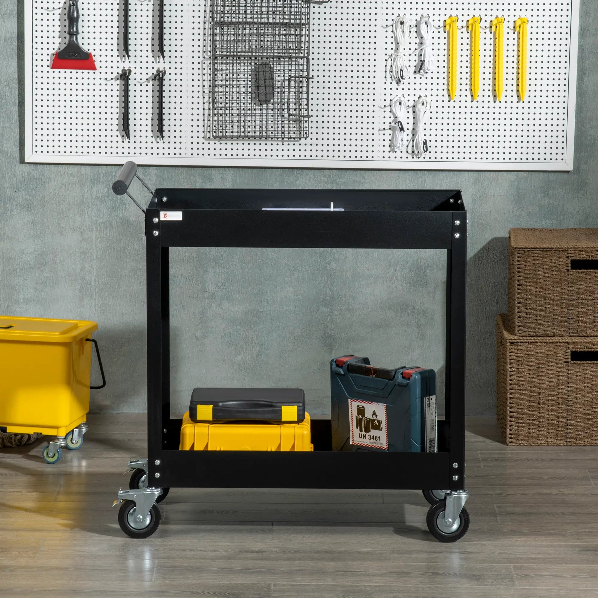 2 Tier Rolling Tool Cart, Steel Mobile Utility Cart, 330lbs, Black Tool Organizers at Gallery Canada