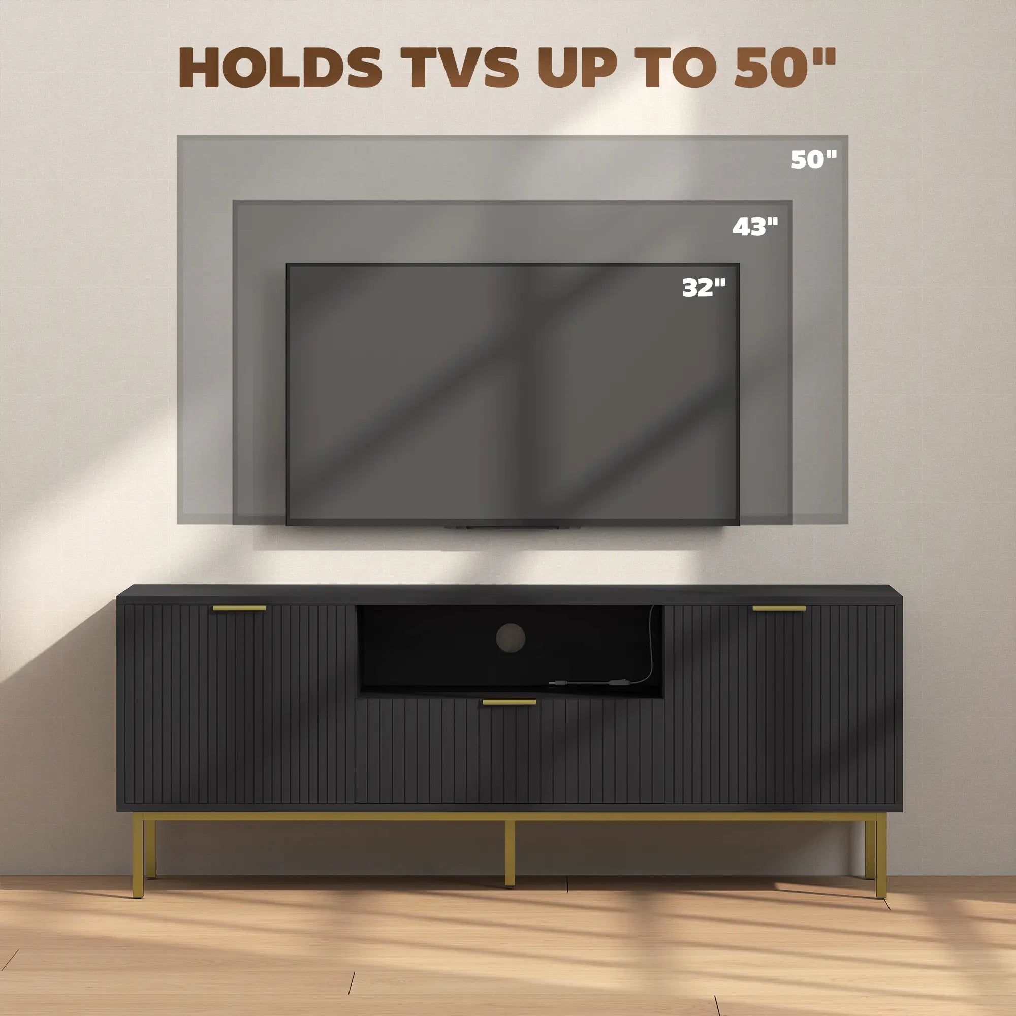 Modern TV Console, 50 Inch, With RGB LED Lights, Soft Close Doors, Black TV Stands at Gallery Canada