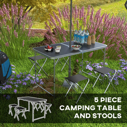 Folding Picnic Table With Chairs, 47.2" L x 23.6" W x 21.7"-27.6" H, Black Picnic Tables & Camping Chairs at Gallery Canada
