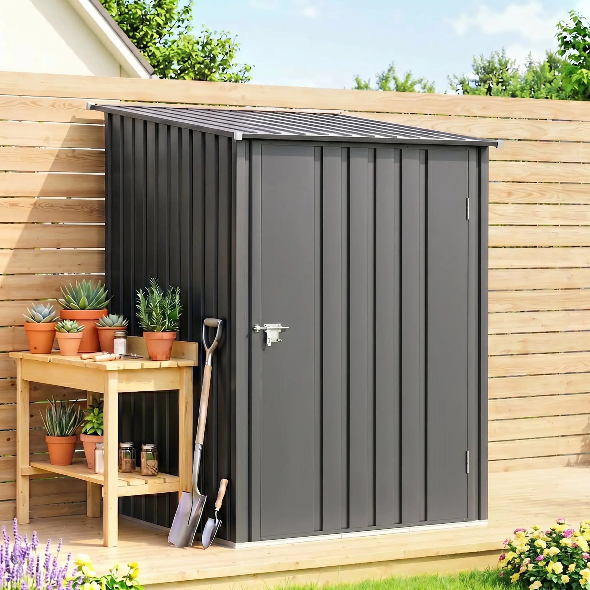 3.3' x 3.4' Lean-To Storage Shed, Galvanized Steel, Lockable Door, Dark Gray Sheds at Gallery Canada