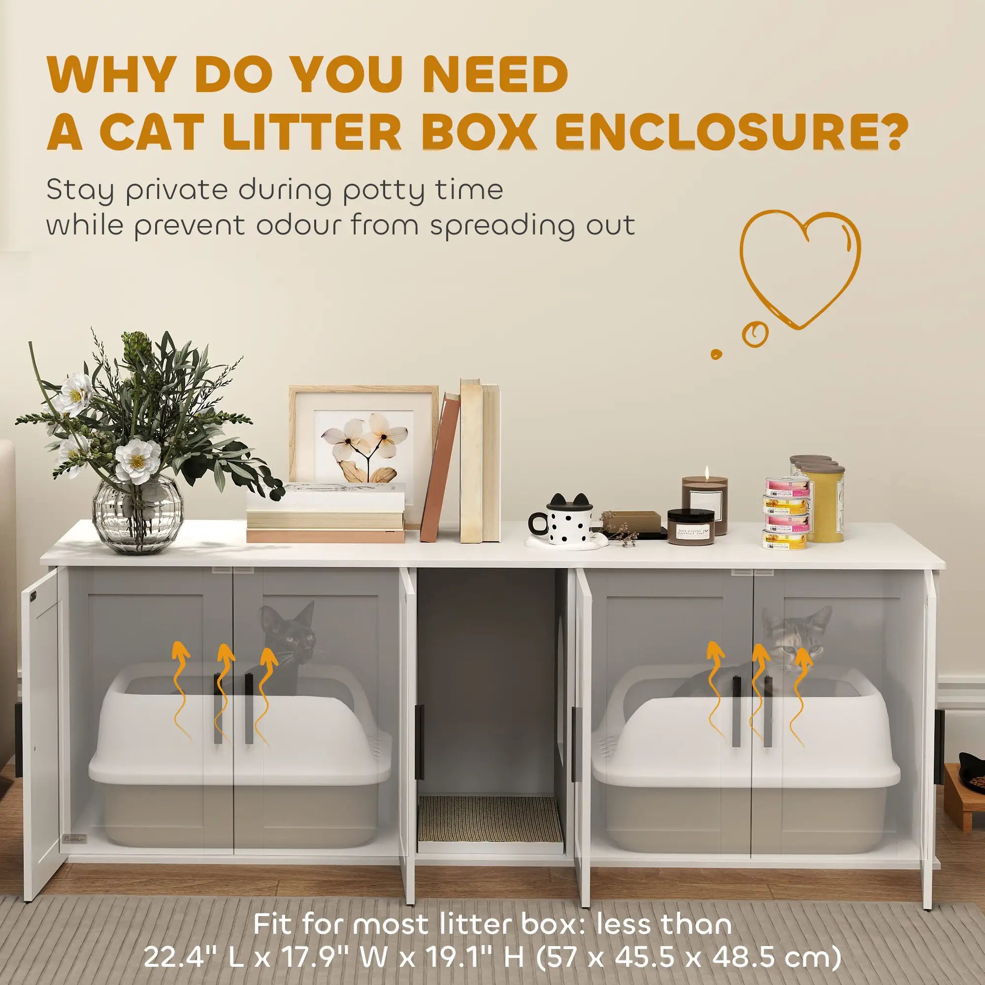 Cat Litter Box Enclosure, Double Room, Scratching Board, 57