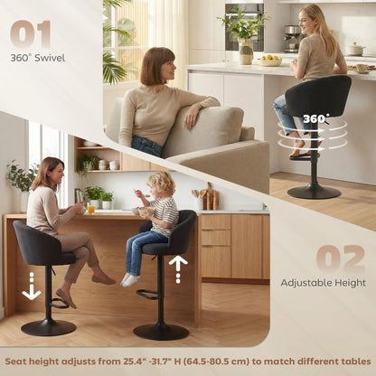 Adjustable Bar Stools Set of 2, Upholstered Kitchen Stools, Steel Frame, Black Bar Stools at Gallery Canada