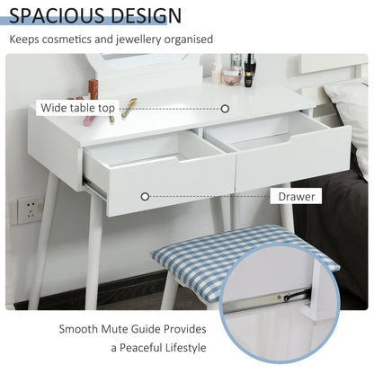 Makeup Vanity Desk, Round Mirror, 2 Drawers, Cushioned Stool, White Dressing & Vanity Tables at Gallery Canada