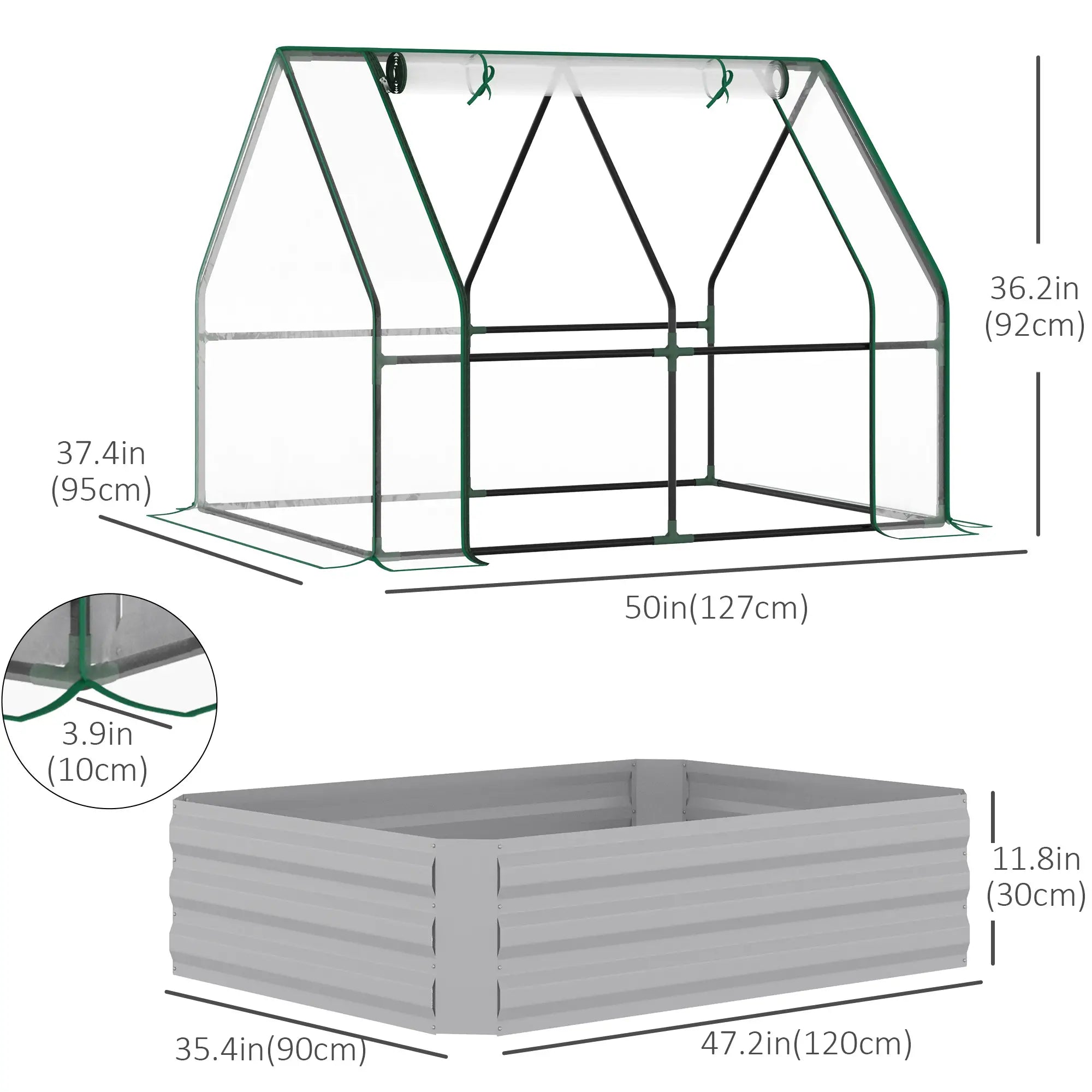 Steel Outdoor Raised Garden Bed, Greenhouse Cover, Roll Up Door, 50