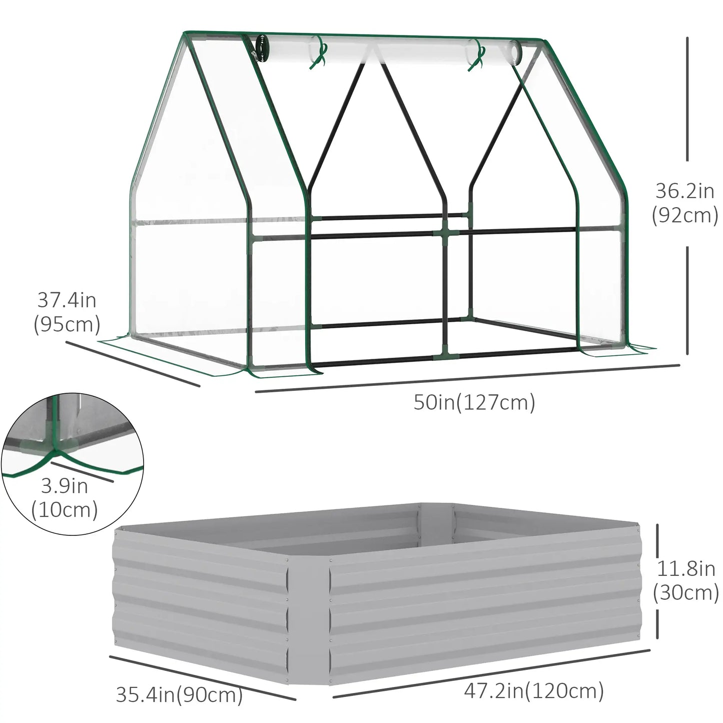 Steel Outdoor Raised Garden Bed, Greenhouse Cover, Roll Up Door, 50"x37.4"x36.2", Clear Mini Greenhouses at Gallery Canada