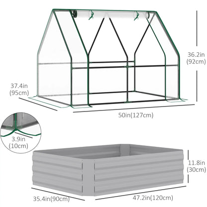 Steel Outdoor Raised Garden Bed, Greenhouse Cover, Roll Up Door, 50"x37.4"x36.2", Clear Mini Greenhouses at Gallery Canada