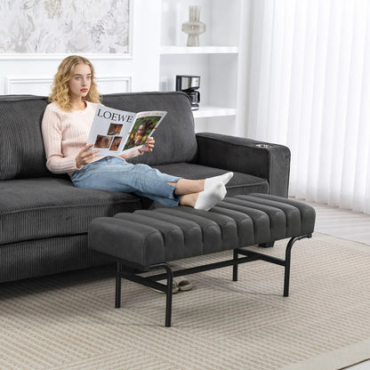 PU Leather Bedroom Bench, Cylindrical Seat, Metal Legs, Black Storage Ottomans & Benches at Gallery Canada