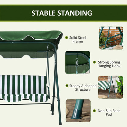 3-Seater Outdoor Porch Swing, Adjustable Canopy, White, Green Porch Swings with Canopy at Gallery Canada
