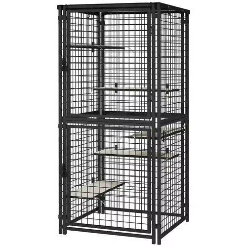 Multi-Level Cat Cage, Outdoor Catio, Steel, UV Water Resistant Cover, 5 Platforms, Soft Pads, Black