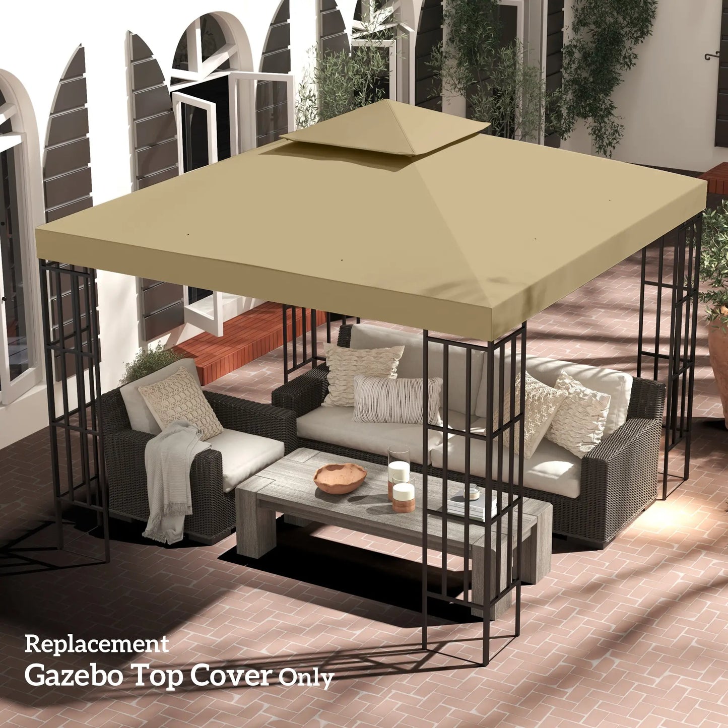 10' x 10' 2-Tier Canopy Cover, Outdoor Garden Gazebo, Beige Gazebos at Gallery Canada