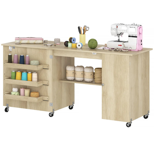 Sewing Machine Table, Drop Leaf, 2 Doors, Adjustable Shelf, Natural Sewing Cabinets Natural at Gallery Canada