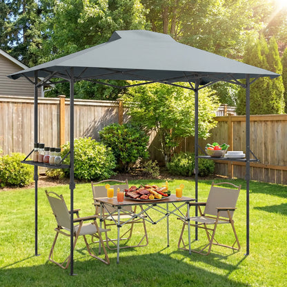 5 x 8.5 ft Pop Up Grill Gazebo, 2 Shelves, UPF 50+, Dark Grey Pop Up Canopies at Gallery Canada