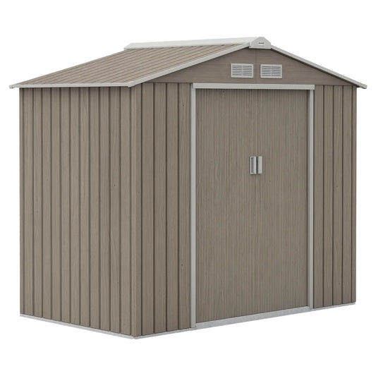 7' x 4' x 6' Garden Storage Shed, Metal Tool House, Light Brown Sheds Distressed Light Brown at Gallery Canada