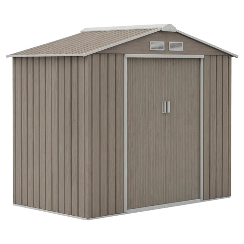 7' x 4' x 6' Garden Storage Shed, Metal Tool House, Light Brown
