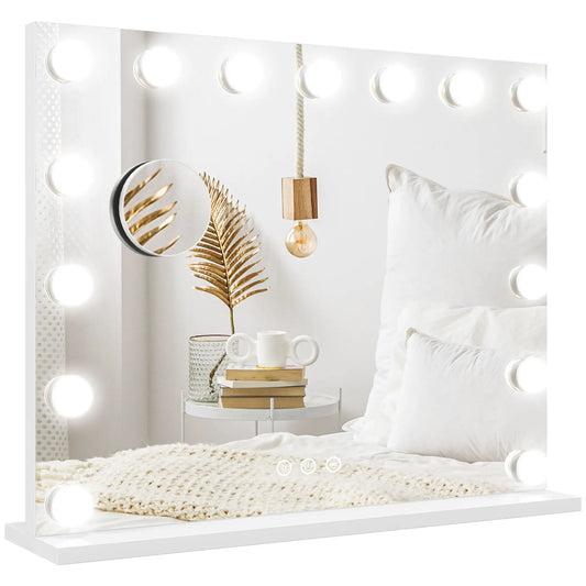 Miroir de maquillage Hollywood avec lumières, 3 modes d'éclairage, chargement USB, blanc