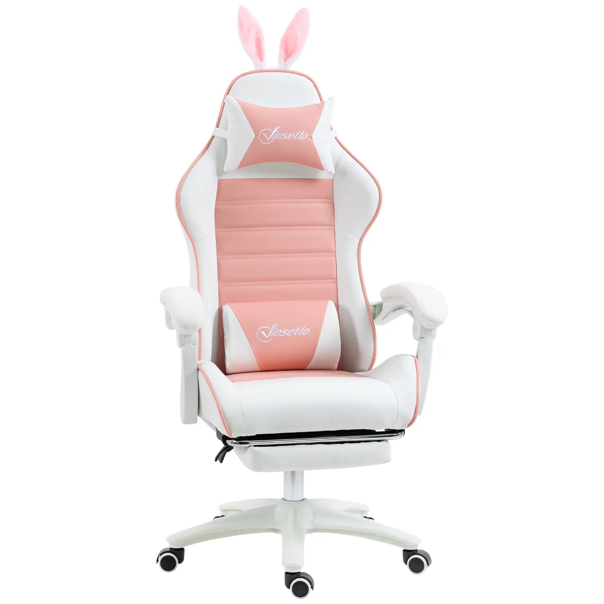 Racing Gamer Chair, PU Leather with Footrest, Headrest, Lumbar Support, Pink Video Game Chairs at Gallery Canada