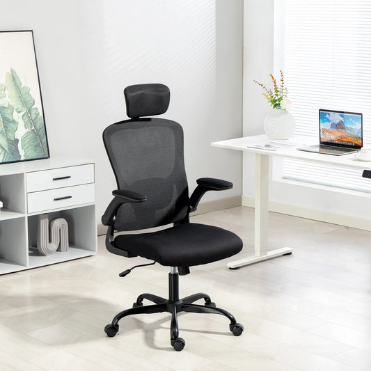 Ergonomic Office Chair, Mesh Desk Chair, Adjustable Headrest, Lumbar Support, Black Task Chairs Black at Gallery Canada