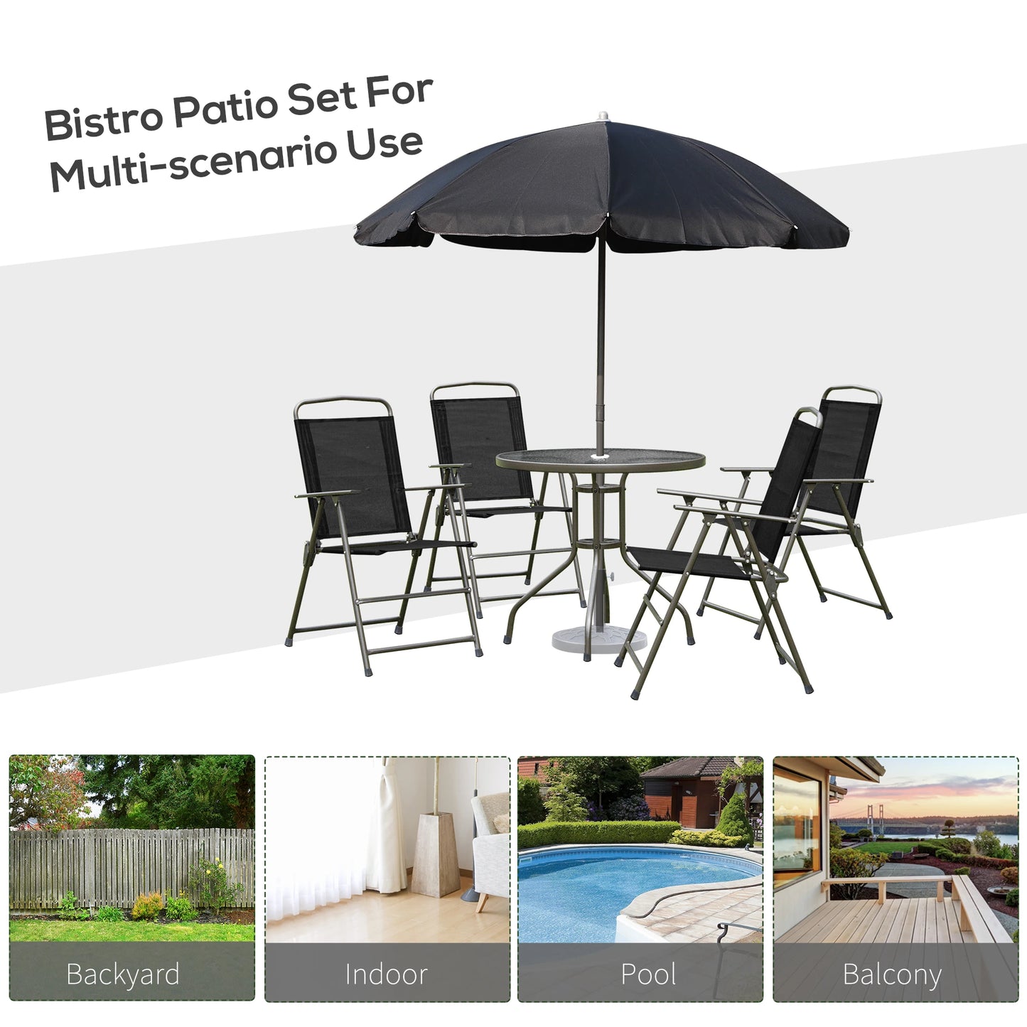 6-Piece Outdoor Dining Set, Round Table, 4 Folding Chairs, Black Outdoor Dining Sets at Gallery Canada