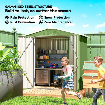 6.5' X 4' Metal Garden Shed, Lockable Double Doors, 4 Vents, Light Green Sheds at Gallery Canada