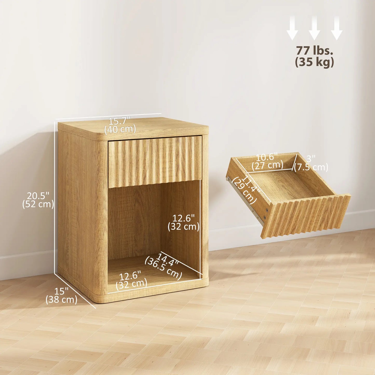 Nightstand With Drawer And Shelf, Modern Bedside Table Set Of 2, Oak Bedside Tables at Gallery Canada