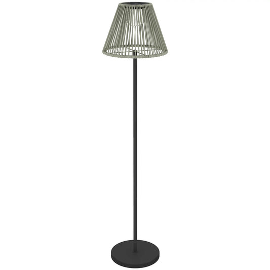 Wicker Outdoor Floor Lamp, Solar Lantern, Auto LED Lights, IP44, Grey Solar Post Lamps Grey, Black at Gallery Canada