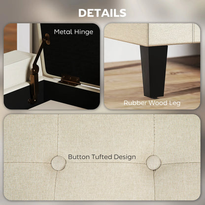 Storage Ottoman Bench, Tufted Linen Fabric, Flip Top, Beige Storage Ottomans & Benches at Gallery Canada