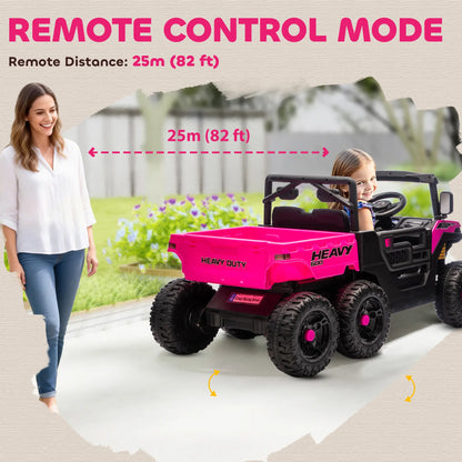 24V 4WD Kids Ride On Truck, 6 Wheels, 2 Seater, Remote, Dump Bed, Pink Electric Toy Cars at Gallery Canada